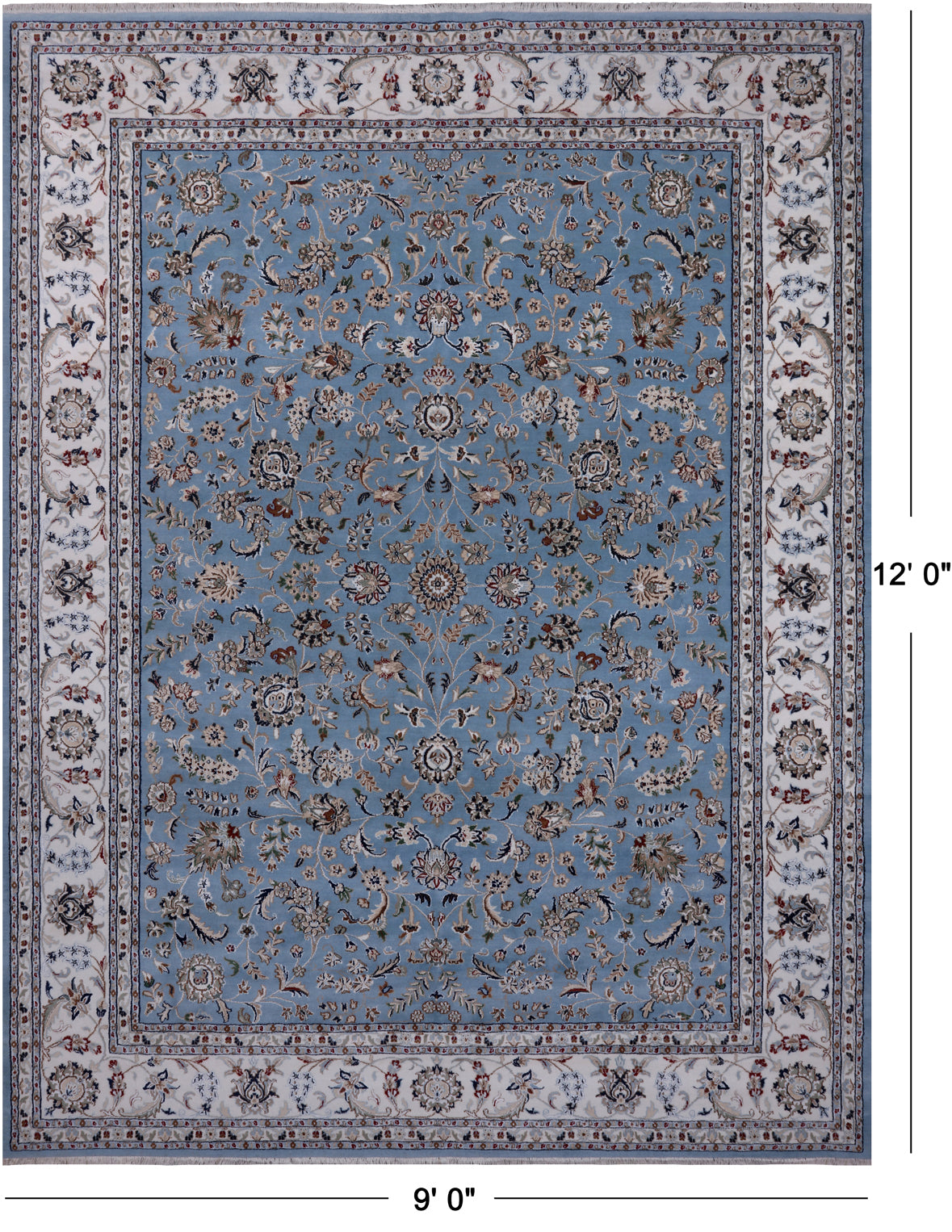 Blue Persian Nain Hand Knotted Wool & Silk Rug - 9' 0" X 12' 0"