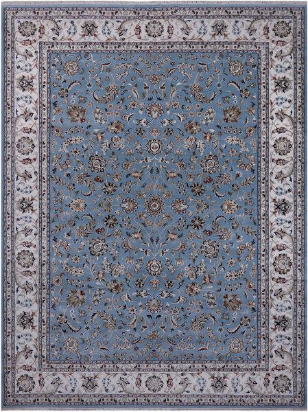 Blue Persian Nain Hand Knotted Wool & Silk Rug - 9' 0" X 12' 0"