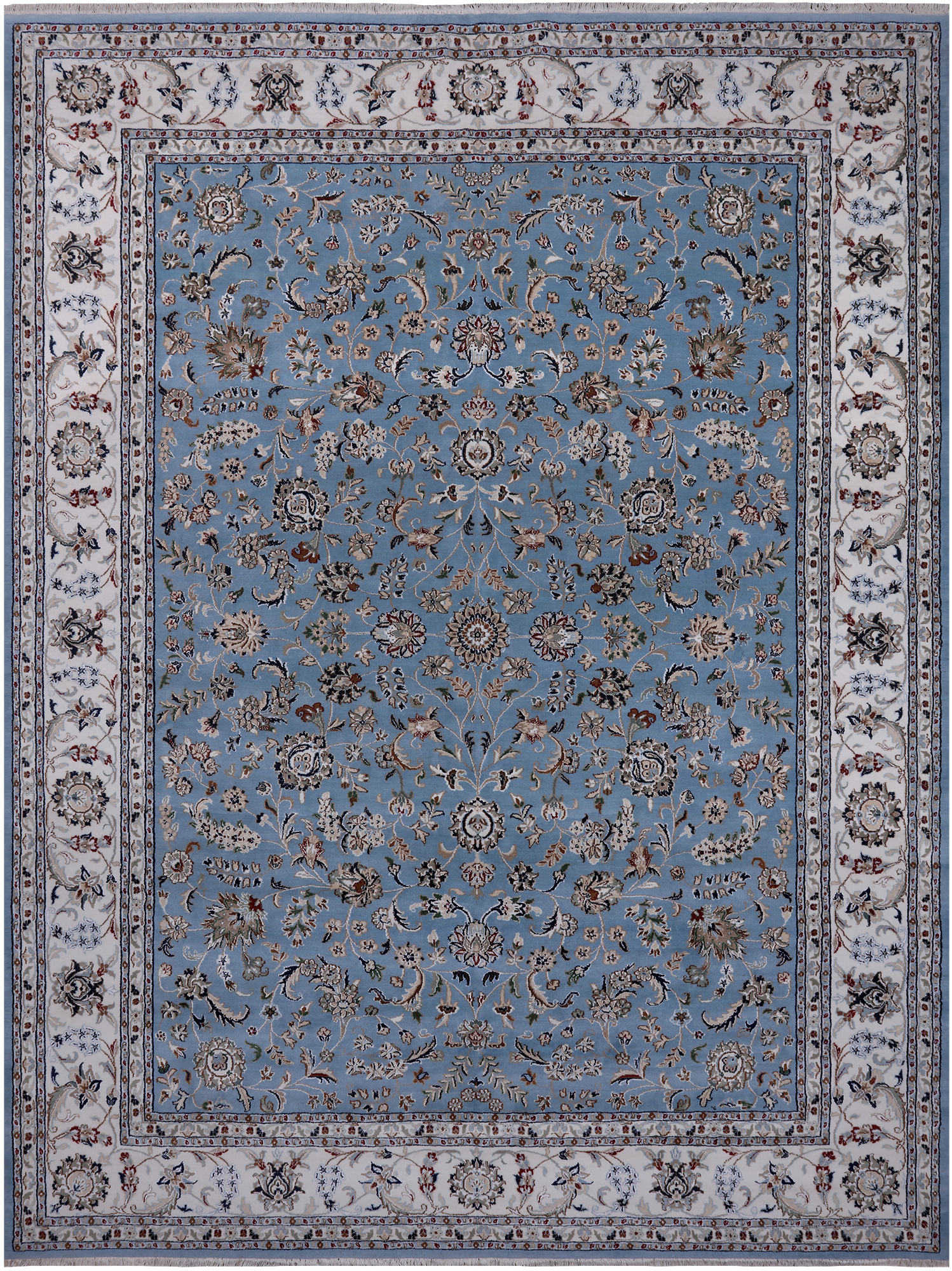 Blue Persian Nain Hand Knotted Wool & Silk Rug - 9' 0" X 12' 0"
