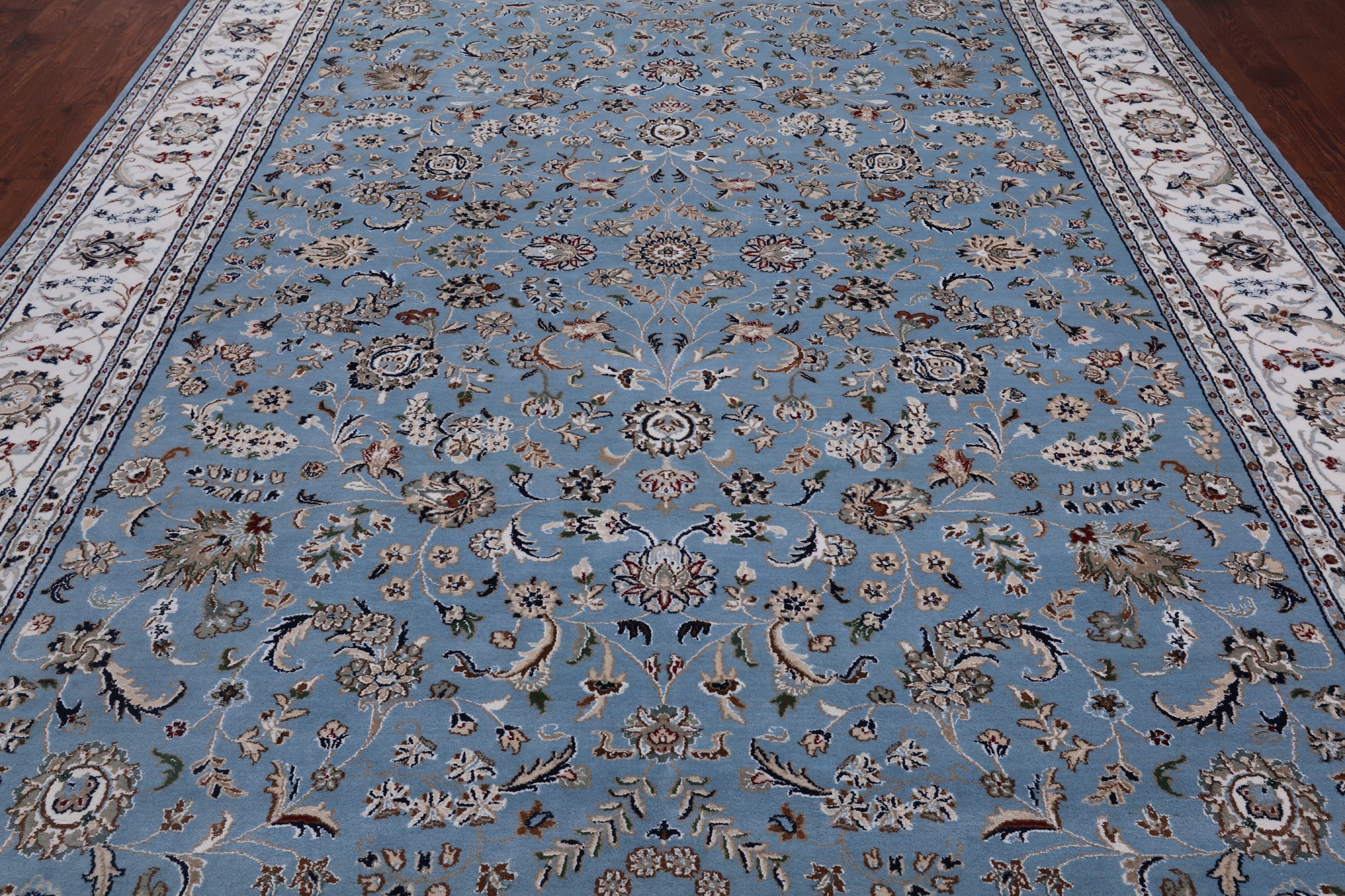 Blue Persian Nain Hand Knotted Wool & Silk Rug - 9' 0" X 12' 0"
