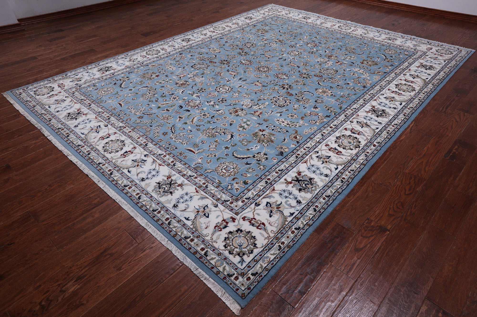 Blue Persian Nain Hand Knotted Wool & Silk Rug - 9' 0" X 12' 0"