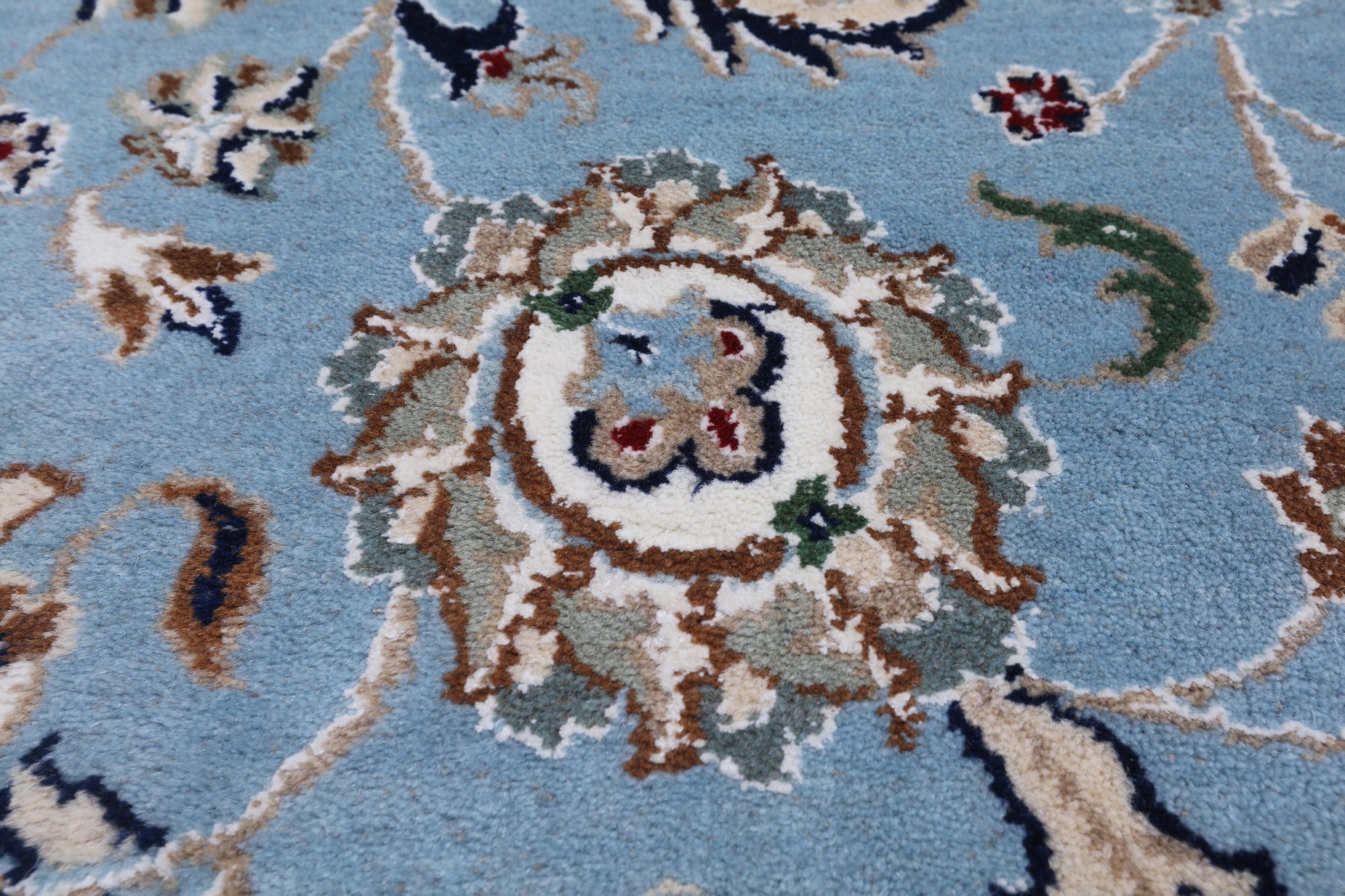 Blue Persian Nain Hand Knotted Wool & Silk Rug - 9' 0" X 12' 0"