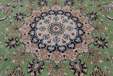 Green Square Persian Nain Handmade Wool & Silk Rug - 8' 1" X 8' 1"