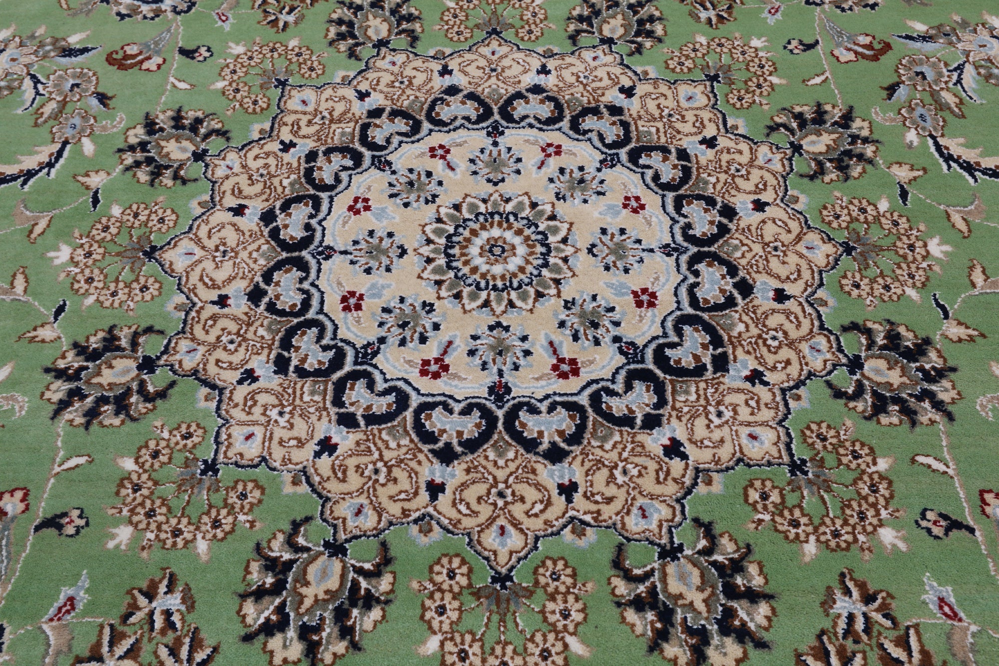 Green Square Persian Nain Handmade Wool & Silk Rug - 8' 1" X 8' 1"