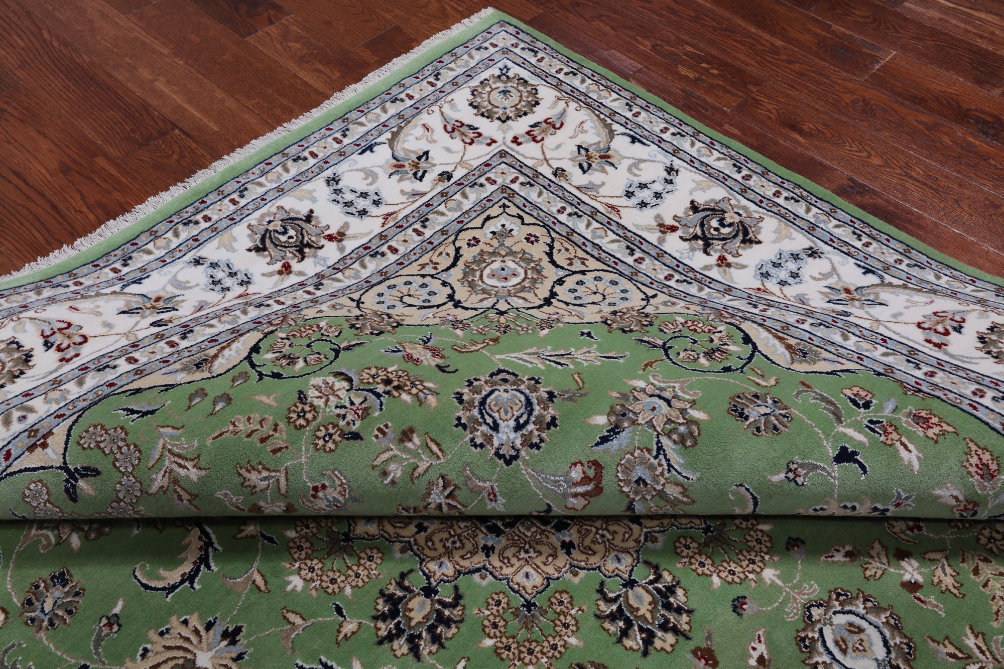 Green Square Persian Nain Handmade Wool & Silk Rug - 8' 1" X 8' 1"