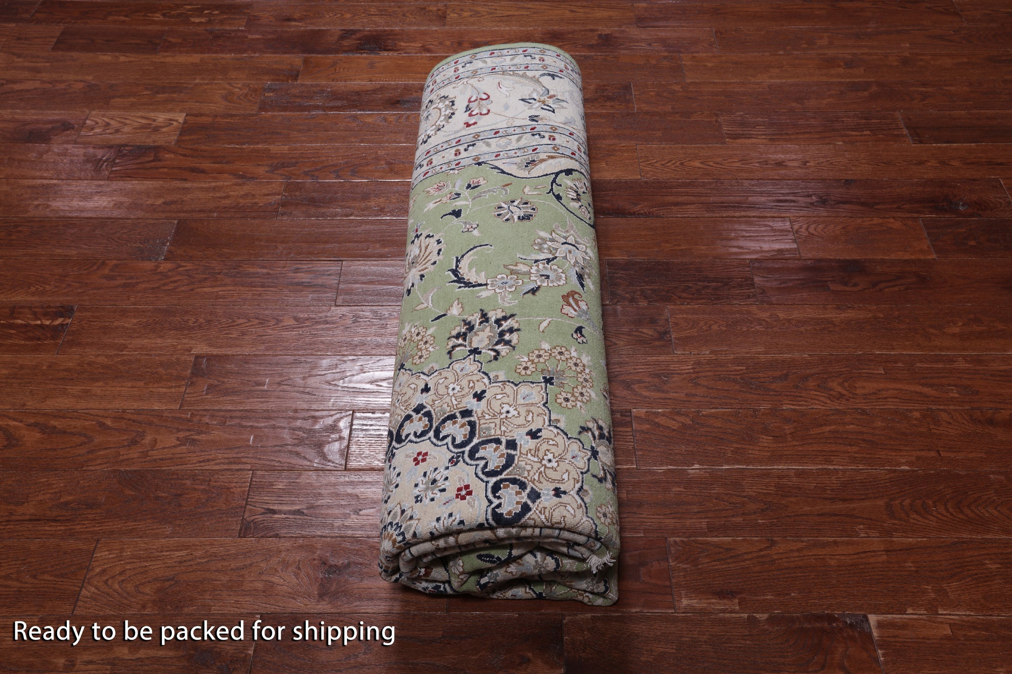 Green Square Persian Nain Handmade Wool & Silk Rug - 8' 1" X 8' 1"