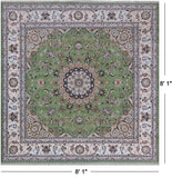 Green Square Persian Nain Handmade Wool & Silk Rug - 8' 1" X 8' 1"