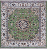 Green Square Persian Nain Handmade Wool & Silk Rug - 8' 1" X 8' 1"