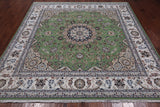 Green Square Persian Nain Handmade Wool & Silk Rug - 8' 1" X 8' 1"