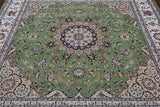 Green Square Persian Nain Handmade Wool & Silk Rug - 8' 1" X 8' 1"