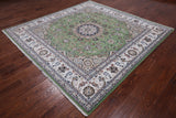 Green Square Persian Nain Handmade Wool & Silk Rug - 8' 1" X 8' 1"