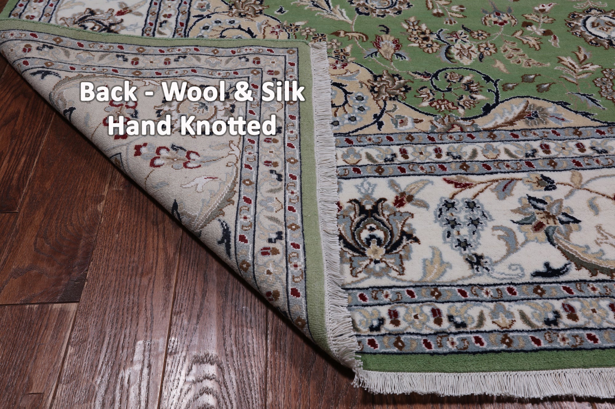 Green Square Persian Nain Handmade Wool & Silk Rug - 8' 1" X 8' 1"