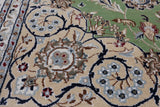 Green Square Persian Nain Handmade Wool & Silk Rug - 8' 1" X 8' 1"