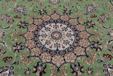 Green Persian Nain Handmade Wool & Silk Rug - 6' 1" X 9' 2"