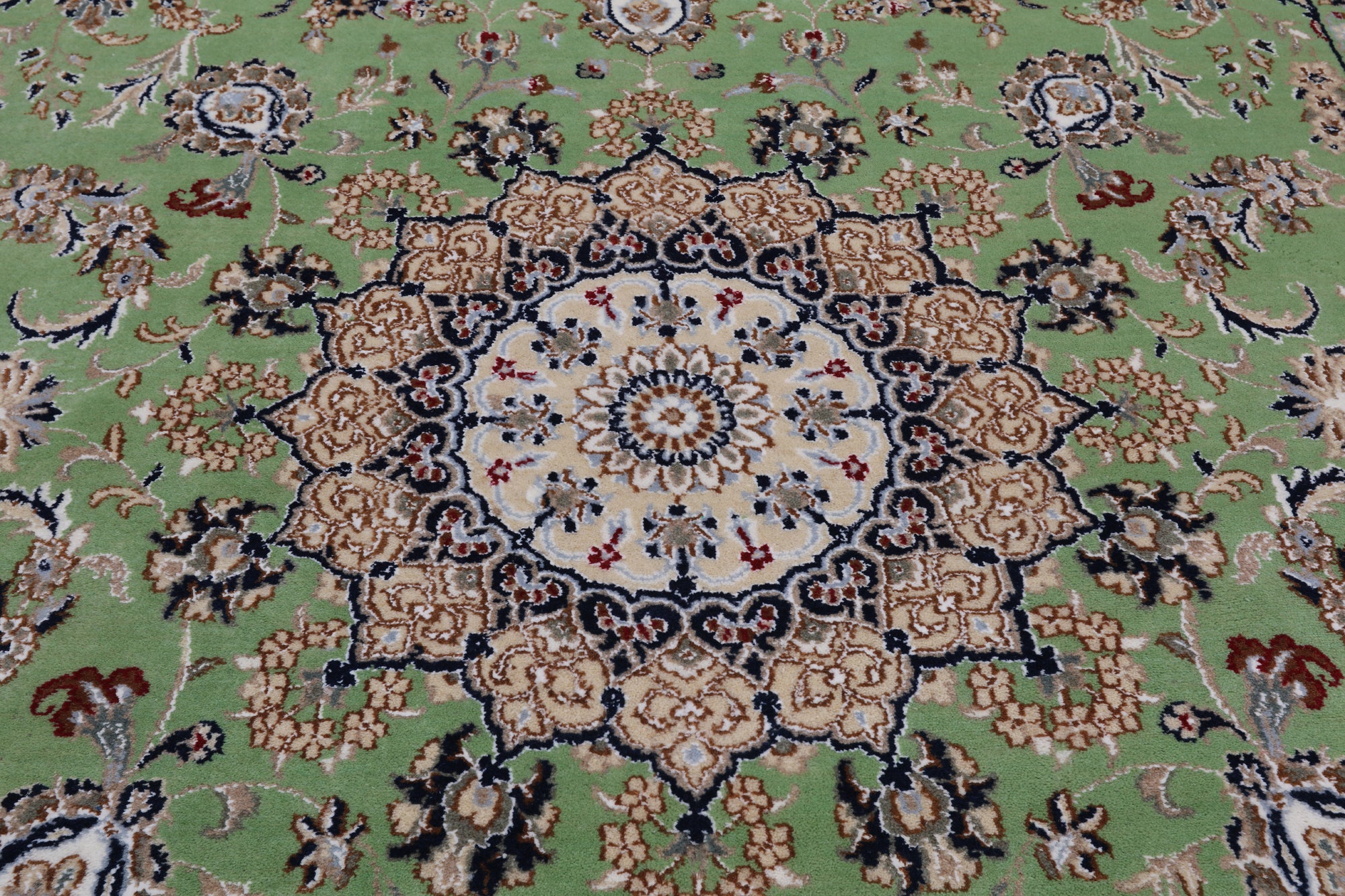 Green Persian Nain Handmade Wool & Silk Rug - 6' 1" X 9' 2"