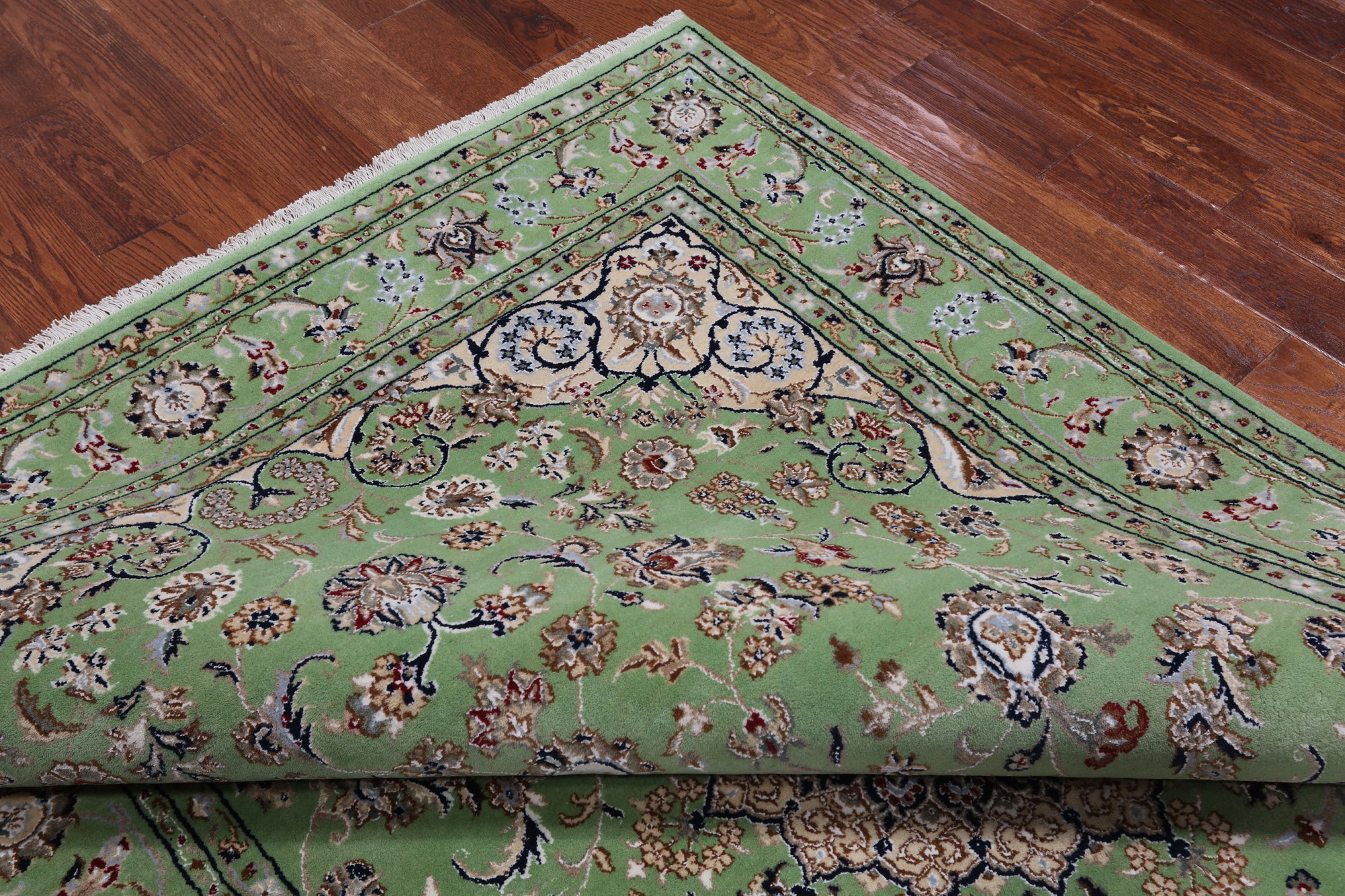 Green Persian Nain Handmade Wool & Silk Rug - 6' 1" X 9' 2"