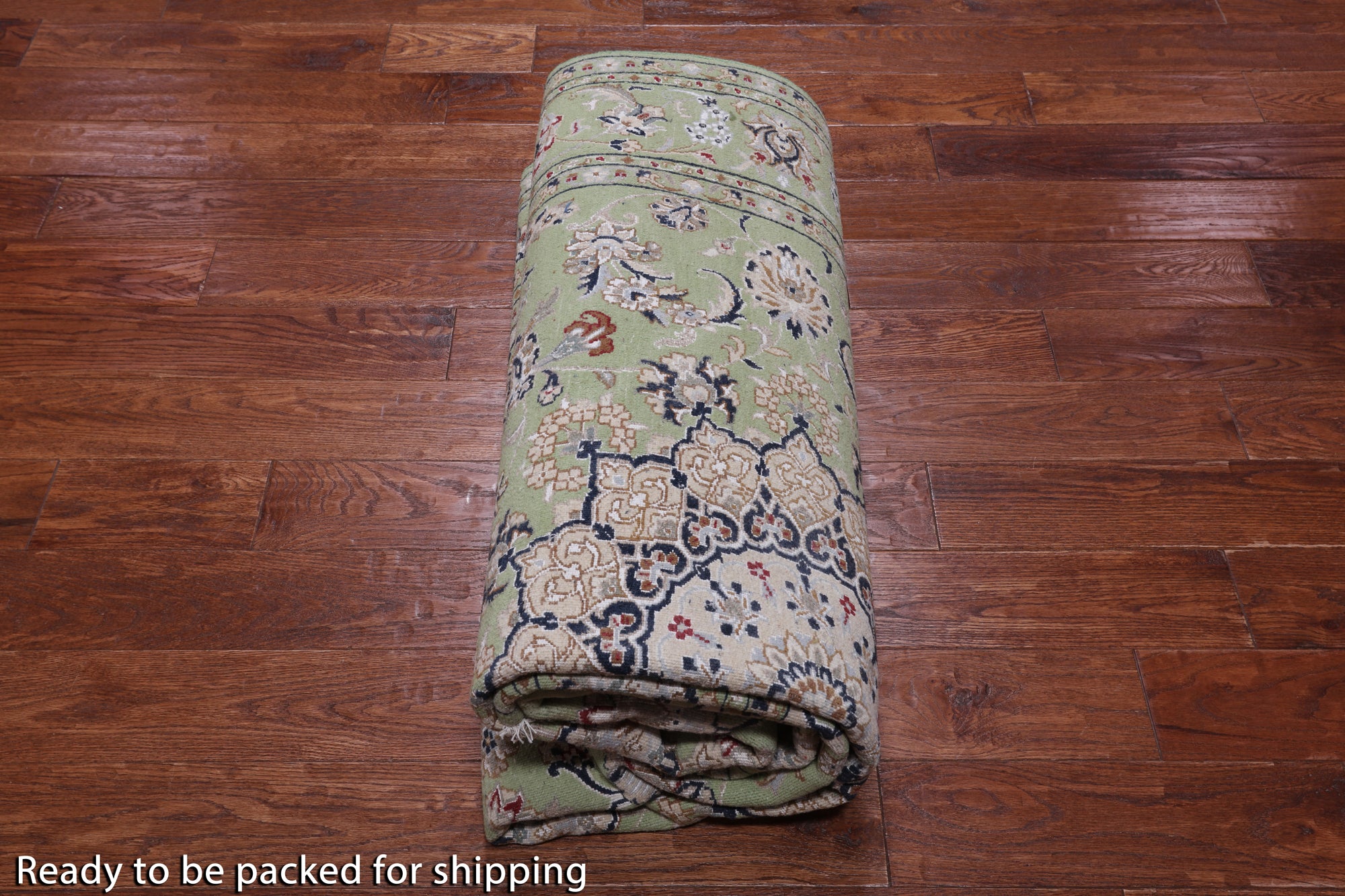 Green Persian Nain Handmade Wool & Silk Rug - 6' 1" X 9' 2"