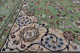 Green Persian Nain Handmade Wool & Silk Rug - 6' 1" X 9' 2"