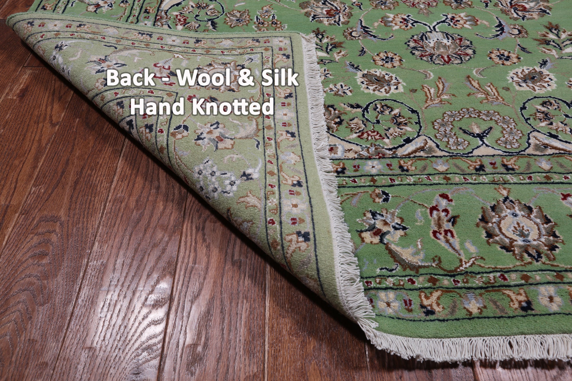 Green Persian Nain Handmade Wool & Silk Rug - 6' 1" X 9' 2"