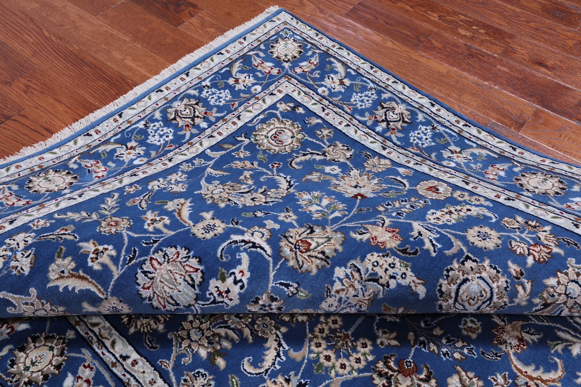 Blue Persian Nain Hand Knotted Wool & Silk Rug - 6' 0" X 9' 2"