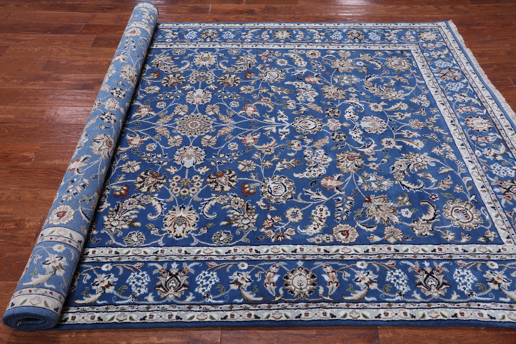 Blue Persian Nain Hand Knotted Wool & Silk Rug - 6' 0" X 9' 2"