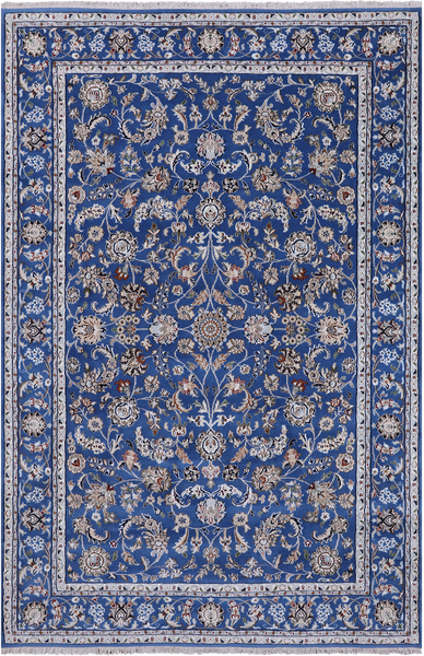 Blue Persian Nain Hand Knotted Wool & Silk Rug - 6' 0" X 9' 2"