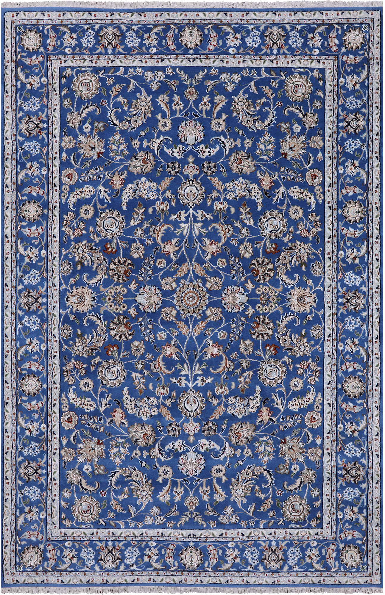 Blue Persian Nain Hand Knotted Wool & Silk Rug - 6' 0" X 9' 2"