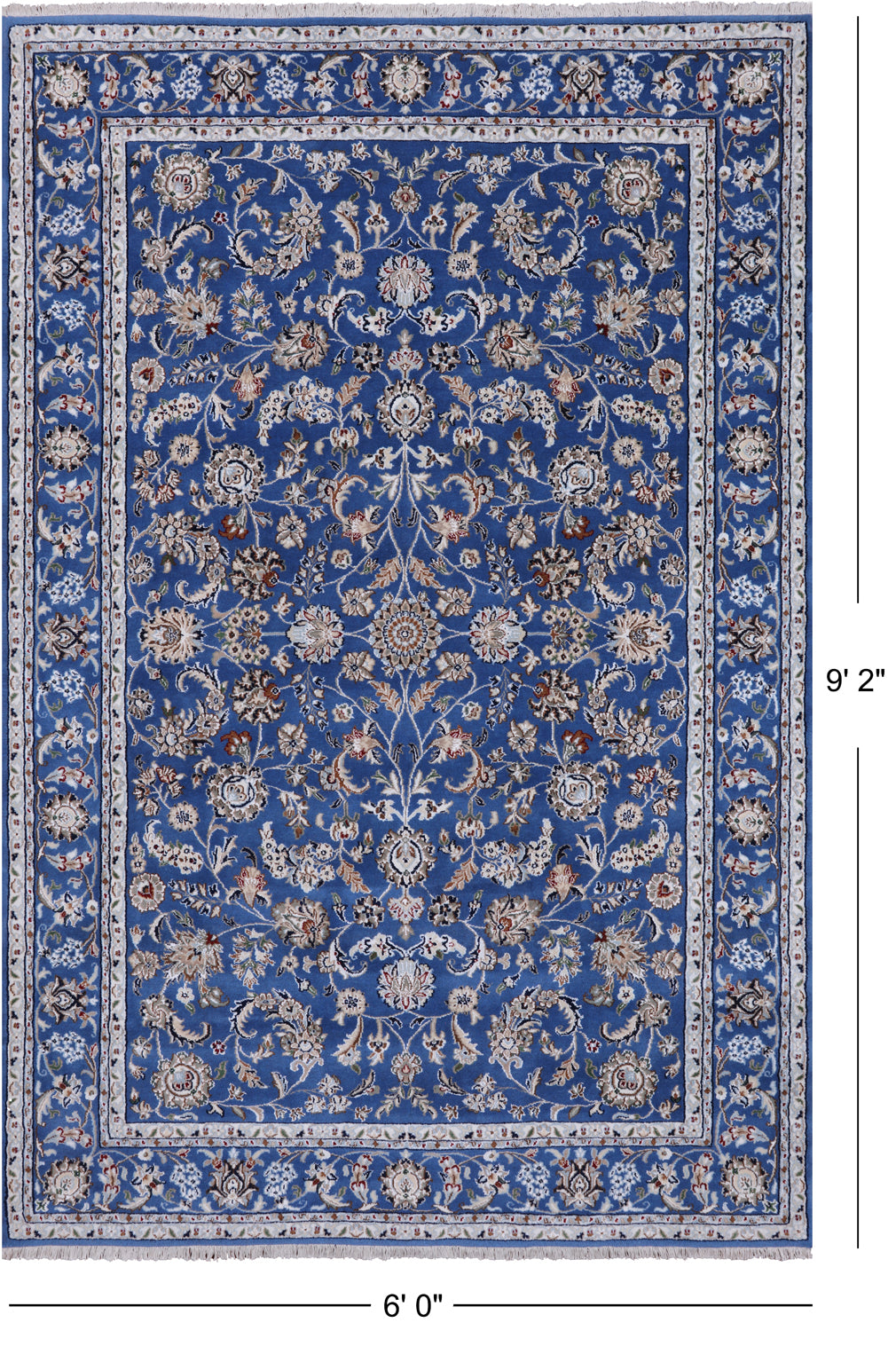 Blue Persian Nain Hand Knotted Wool & Silk Rug - 6' 0" X 9' 2"