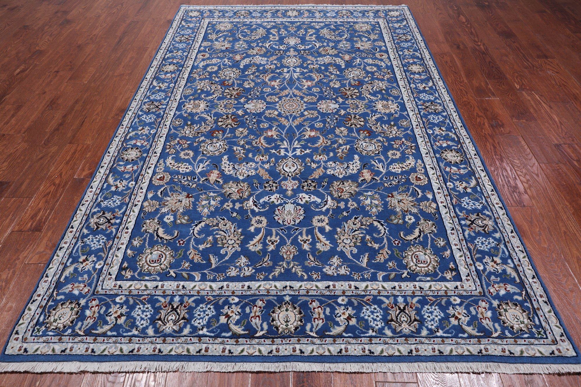 Blue Persian Nain Hand Knotted Wool & Silk Rug - 6' 0" X 9' 2"