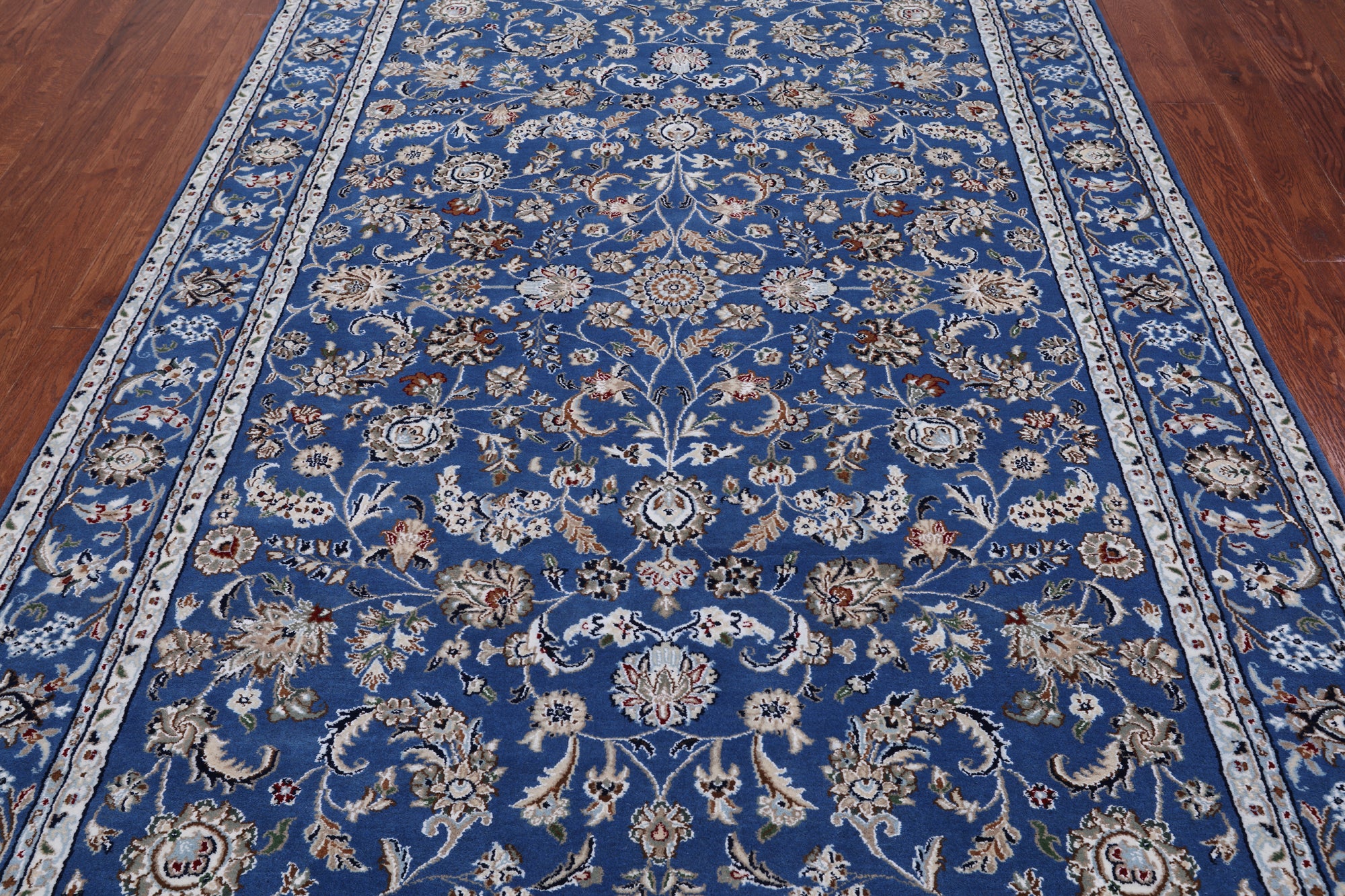 Blue Persian Nain Hand Knotted Wool & Silk Rug - 6' 0" X 9' 2"