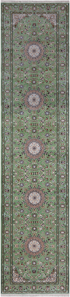 Green Persian Nain Handmade Wool & Silk Runner Rug - 2' 9" X 11' 10"