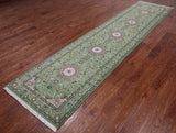 Green Persian Nain Handmade Wool & Silk Runner Rug - 2' 9" X 11' 10"