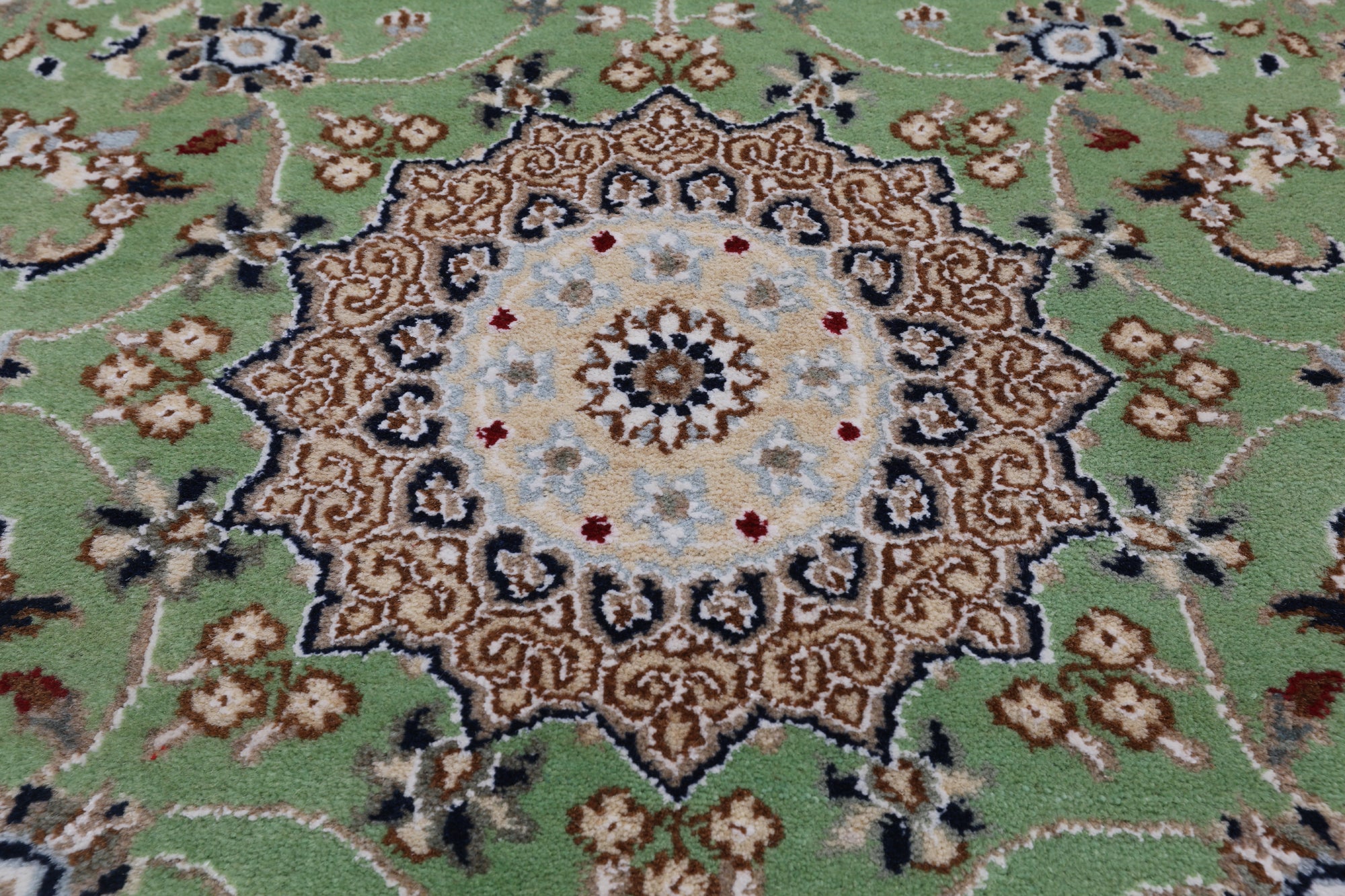 Green Persian Nain Handmade Wool & Silk Runner Rug - 2' 9" X 11' 10"
