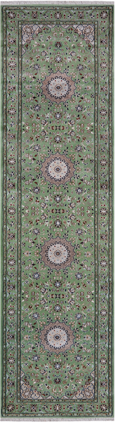 Green Persian Nain Handmade Wool & Silk Runner Rug - 2' 8" X 10' 0"
