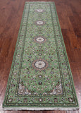 Green Persian Nain Handmade Wool & Silk Runner Rug - 2' 8" X 10' 0"