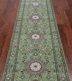 Green Persian Nain Handmade Wool & Silk Runner Rug - 2' 8" X 10' 0"