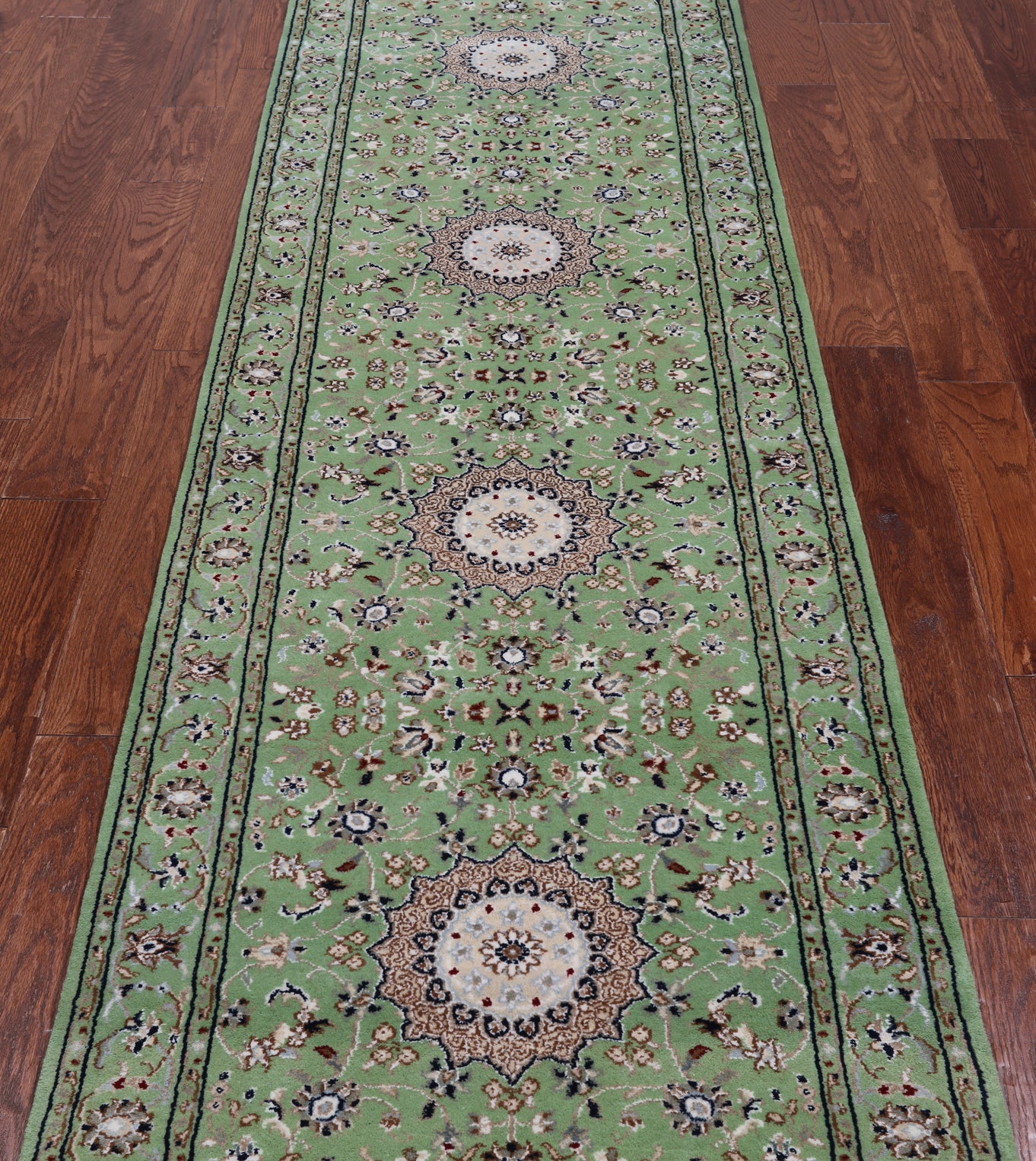 Green Persian Nain Handmade Wool & Silk Runner Rug - 2' 8" X 10' 0"