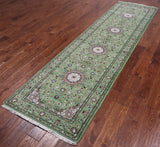 Green Persian Nain Handmade Wool & Silk Runner Rug - 2' 8" X 10' 0"