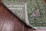 Green Persian Nain Handmade Wool & Silk Runner Rug - 2' 8" X 10' 0"