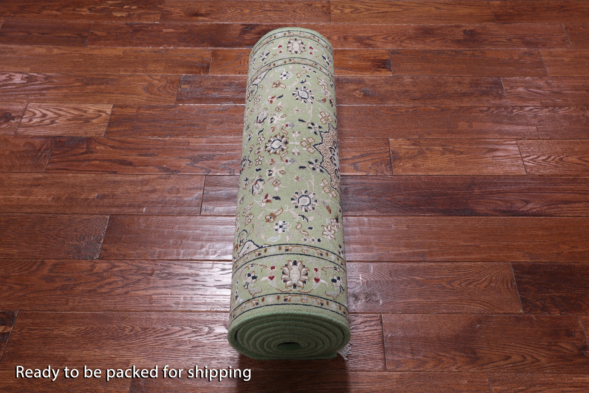 Green Persian Nain Handmade Wool & Silk Runner Rug - 2' 8" X 10' 0"