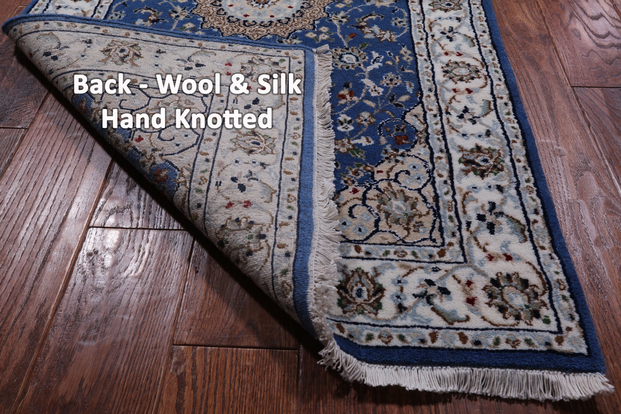 Blue Persian Nain Hand-Knotted Wool & Silk Rug - 2' 7" X 19' 8"