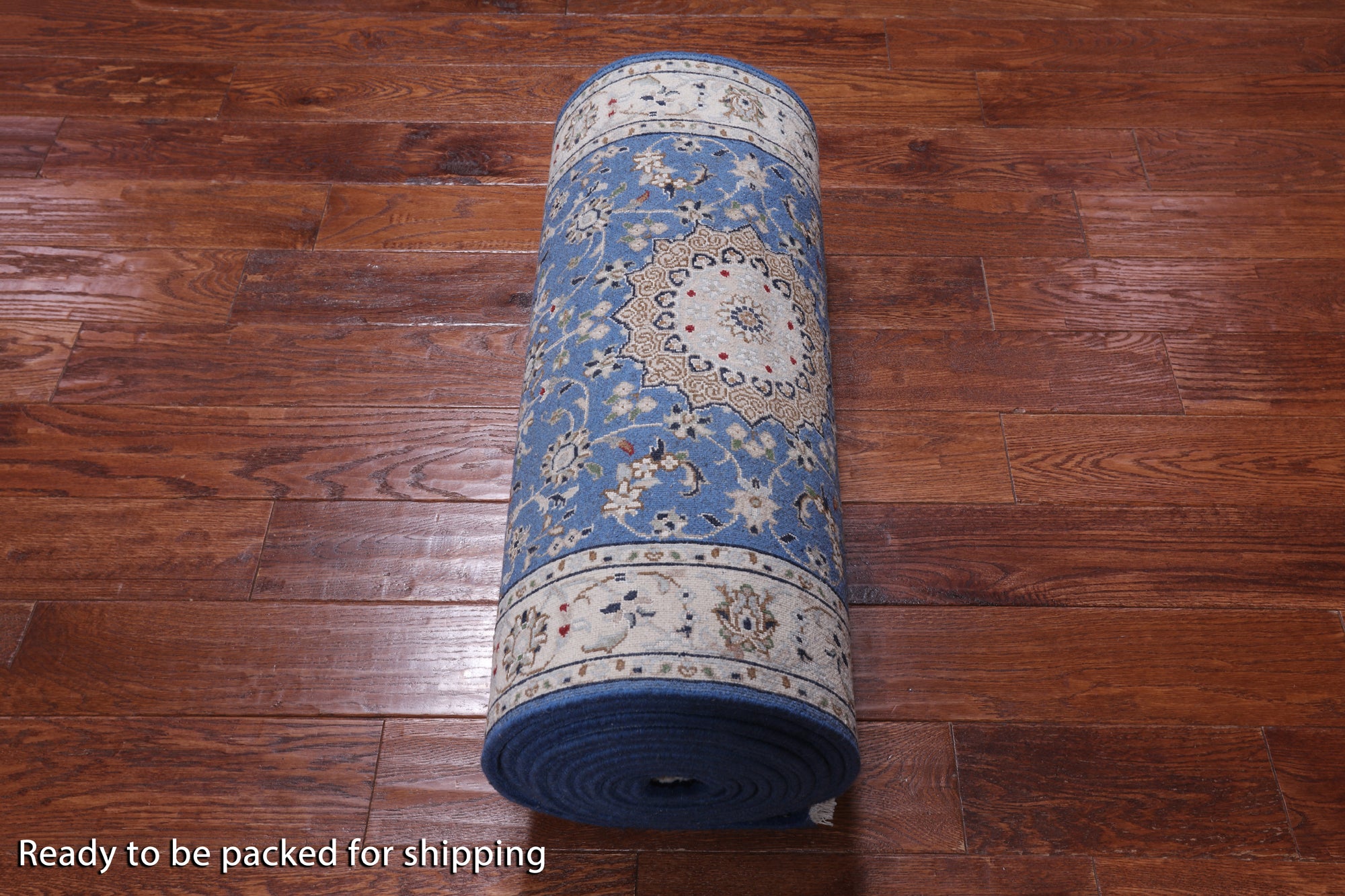 Blue Persian Nain Hand-Knotted Wool & Silk Rug - 2' 7" X 19' 8"