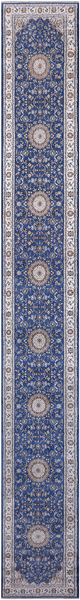 Blue Persian Nain Hand-Knotted Wool & Silk Rug - 2' 7" X 19' 8"