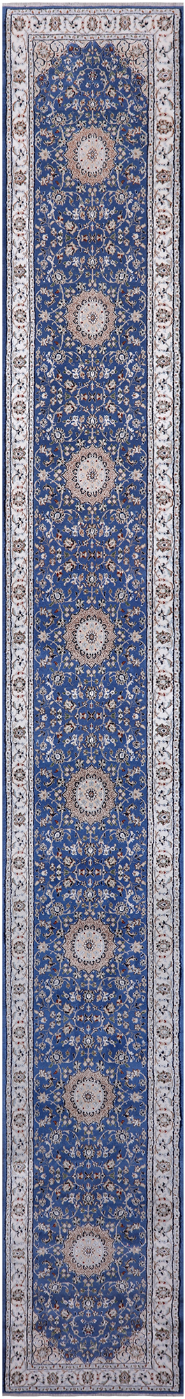 Blue Persian Nain Hand-Knotted Wool & Silk Rug - 2' 7" X 19' 8"