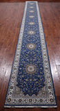 Blue Persian Nain Hand-Knotted Wool & Silk Rug - 2' 7" X 19' 8"