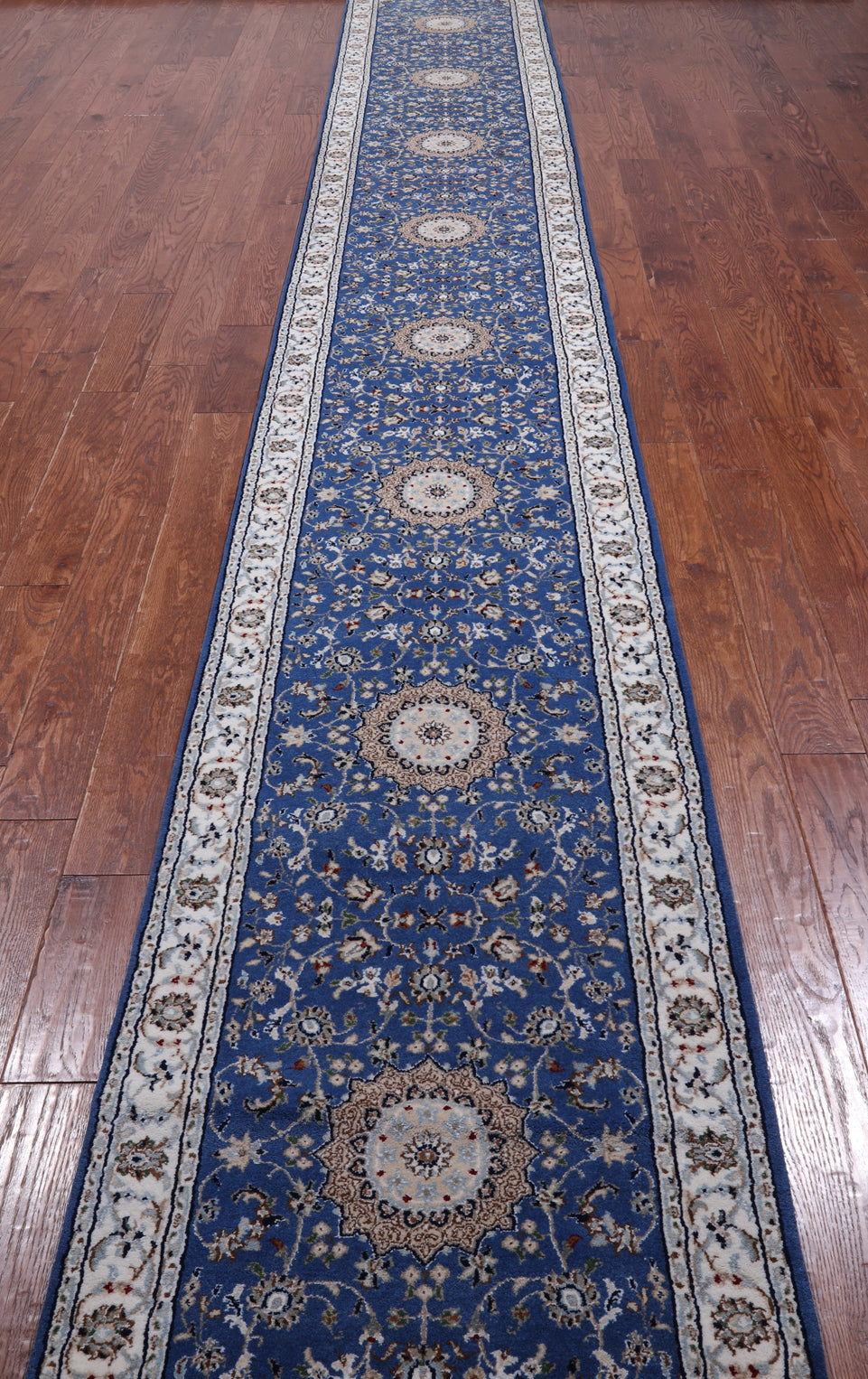 Blue Persian Nain Hand-Knotted Wool & Silk Rug - 2' 7" X 19' 8"