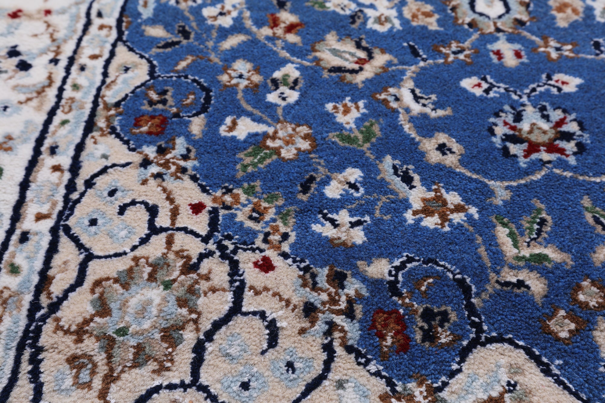 Blue Persian Nain Hand-Knotted Wool & Silk Rug - 2' 7" X 19' 8"
