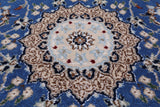 Blue Persian Nain Hand-Knotted Wool & Silk Rug - 2' 7" X 19' 8"