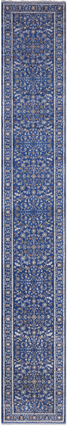 Blue Persian Nain Hand Knotted Wool & Silk Runner Rug - 2' 9" X 17' 11"