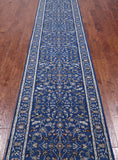 Blue Persian Nain Hand Knotted Wool & Silk Runner Rug - 2' 9" X 17' 11"